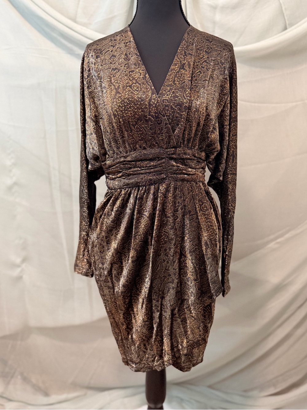 Traffic People Black and Gold Long Sleeve Dress